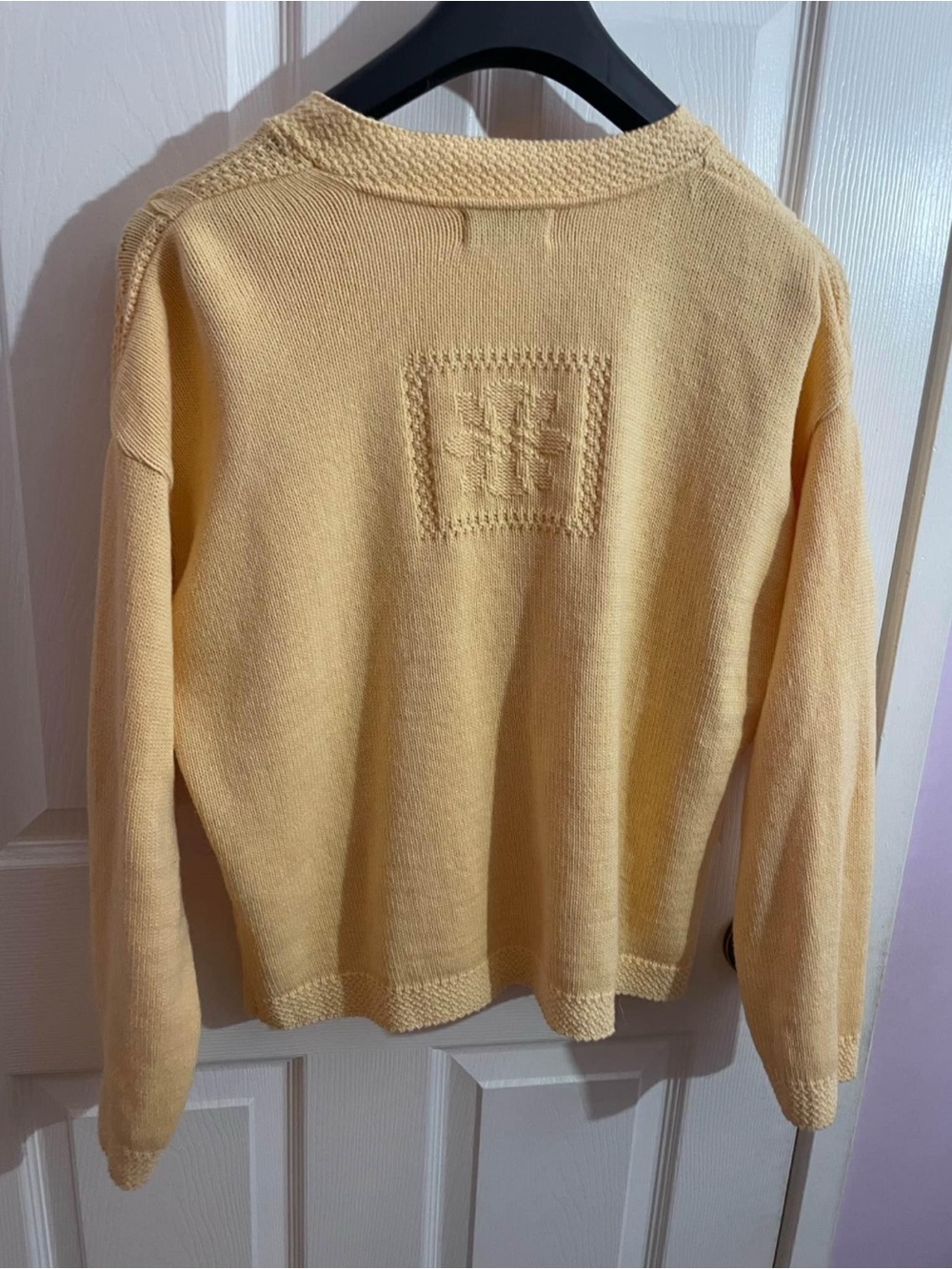 L.L. Bean Women's Pale Yellow Textured Cable Knit Cardigan - Picture 3 of 5